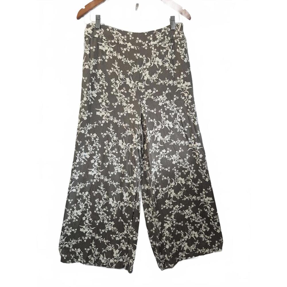 Classic Concepts Ladies Gray White Floral Casual Pant High Waist